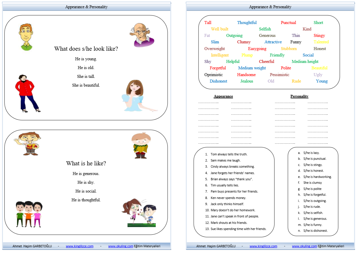 appearance-and-personality-worksheets-kingilizce